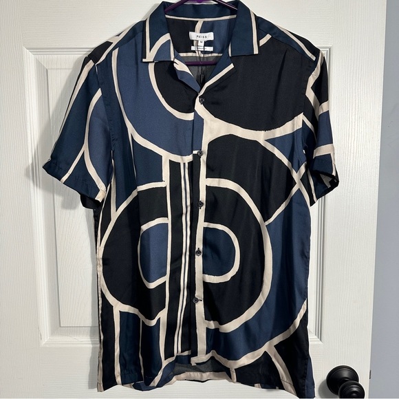 Reiss Deco Geometric Print Shirt, size M, point collar, polyester, new with tags - Picture 1 of 15